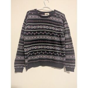 VTG NORTHERN REFLECTIONS FLORAL Womens Medium Knit SWEATER NAVY BLUE Embroidered